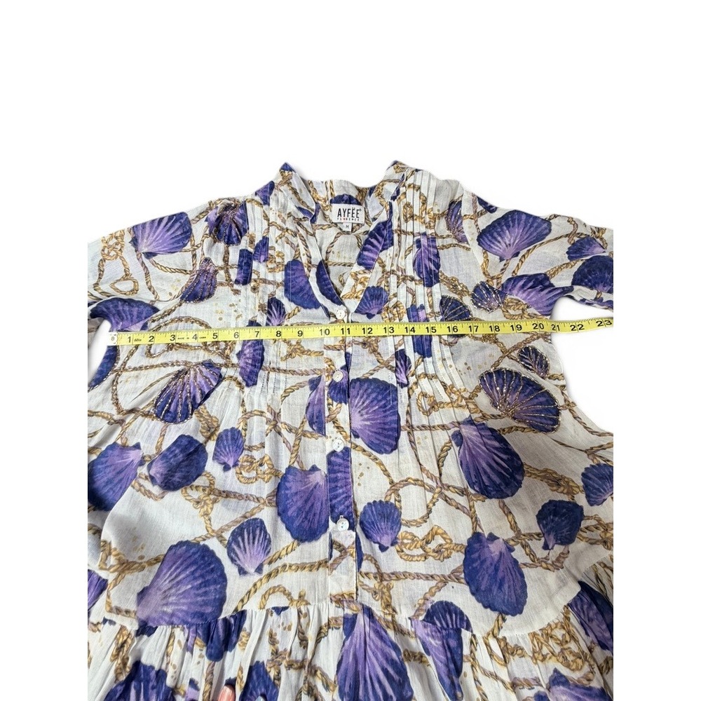 Ayfëe Florence Cotton Gauze Seashell Rope Print Tiered Bell Sleeve Dress M - Picture 8 of 11